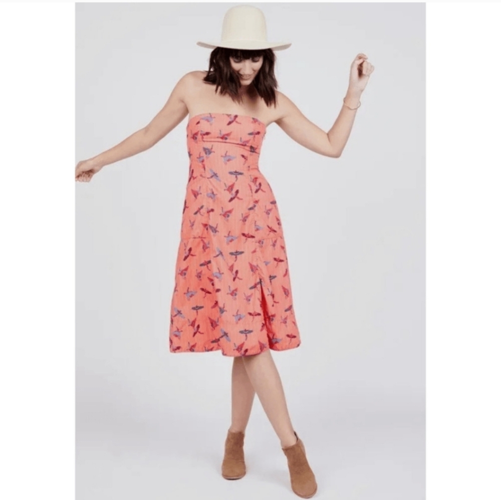 Free People Pink Strapless Sundress with Slit